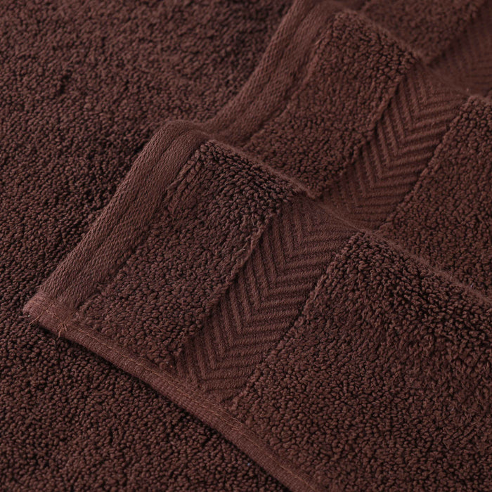 Wringcaster Zero-Twist Towel Set, 100% Combed Cotton, Chevron Border, 575 GSM, Quick-Dry, 6-Pieces - Espresso
