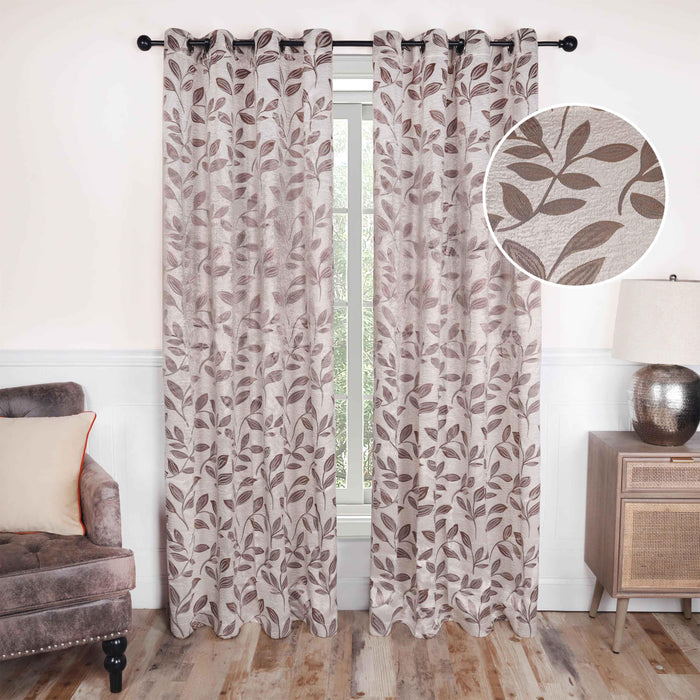 Leaves Machine Washable Room Darkening Blackout Curtains - Espresso