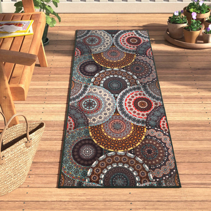 Evaline Bohemian Medallion Non-Slip Indoor Outdoor Area Rug - Black