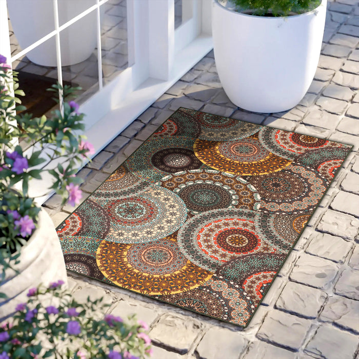 Evaline Bohemian Medallion Non-Slip Indoor Outdoor Area Rug - Black