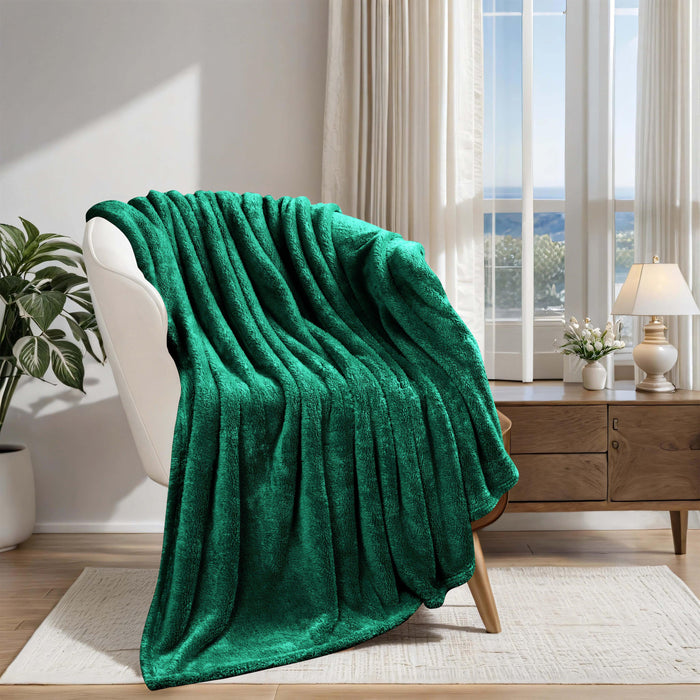 Classic Solid Fleece Plush Medium Weight Fluffy Soft Blanket - EverGreen