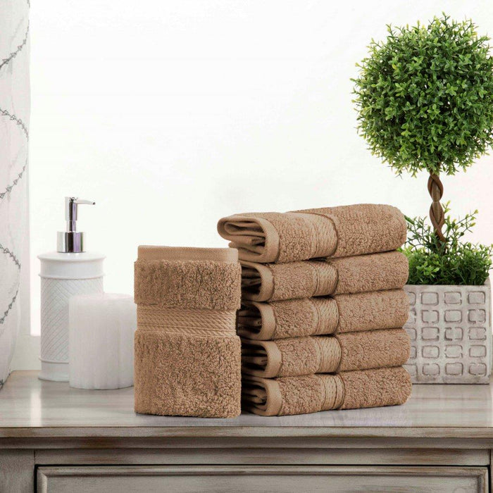 Egyptian Cotton Pile Plush Heavyweight Absorbent Face Towel Set of 6 - Latte