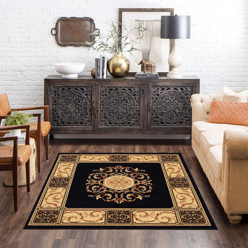 Fancy Medallion Floral Traditional Oriental Indoor Area Rug Or Runner - Midnight Blue