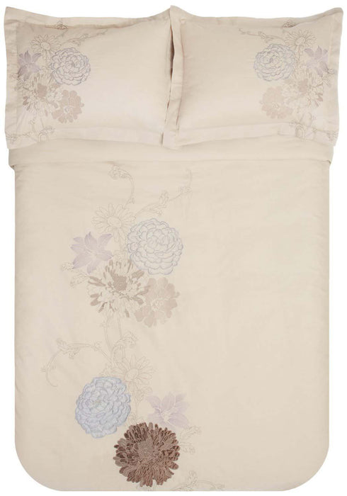Fieldstone Embroidered Cotton 3 Piece Duvet Cover Set - Beige