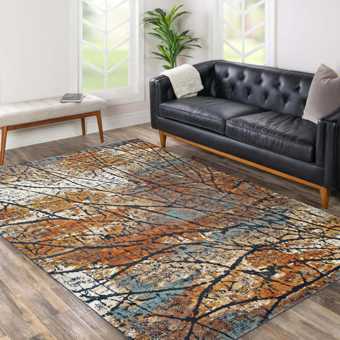 Fifi Modern Branches Indoor Area Rug or Runner - Blue/Cream