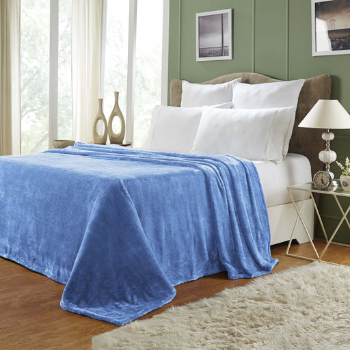 Fleece Plush Medium Weight Fluffy Soft Decorative Solid Blanket - Blue