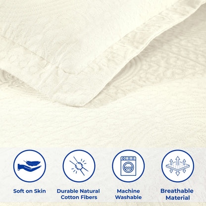 100% Cotton Jacquard Matelassé Fleur De Lis Bedspread Set - Blue Nile Mills