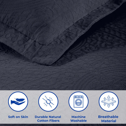 100% Cotton Jacquard Matelassé Fleur De Lis Bedspread Set - Blue Nile Mills