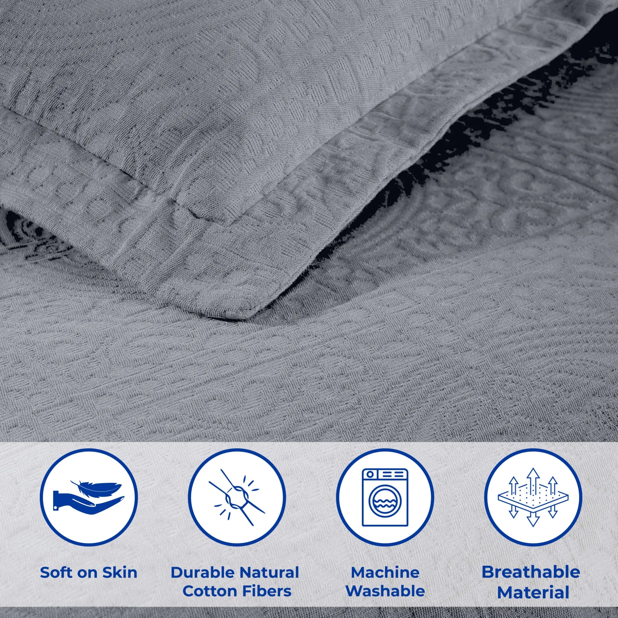 100% Cotton Jacquard Matelassé Fleur De Lis Bedspread Set - Blue Nile Mills