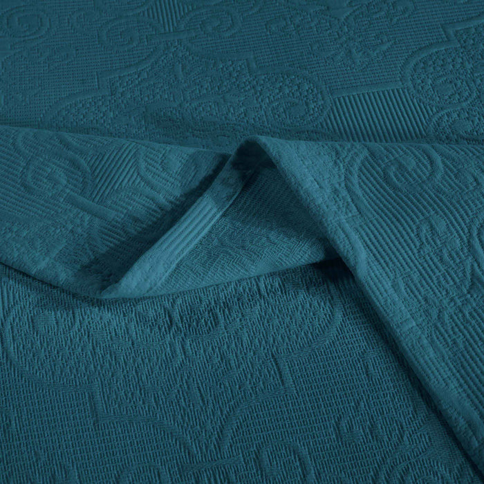 Florin Cotton Matelassé Weave Jacquard Scrolling Medallion Bedspread Set - Deep Sea