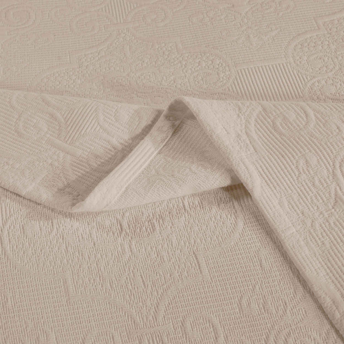 Florin Cotton Matelassé Weave Jacquard Scrolling Medallion Bedspread Set - Linen