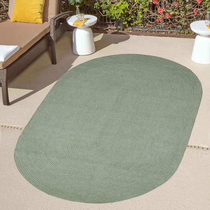 Classic Braided Area Rug Indoor Outdoor Rugs Oval - Fog Green