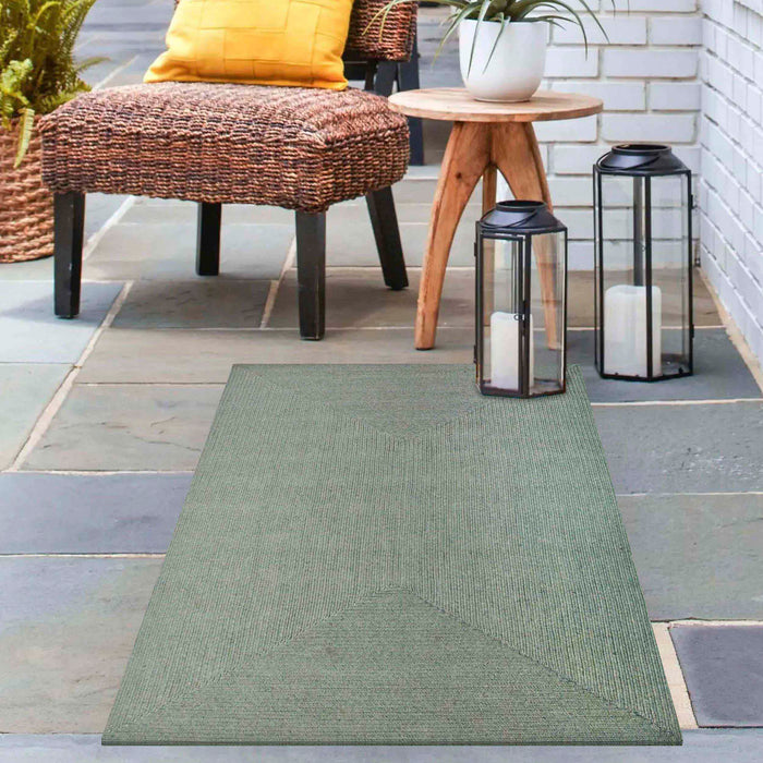 Bohemian Rectangle Indoor Outdoor Rugs Solid Braided Area Rug - Fog Green