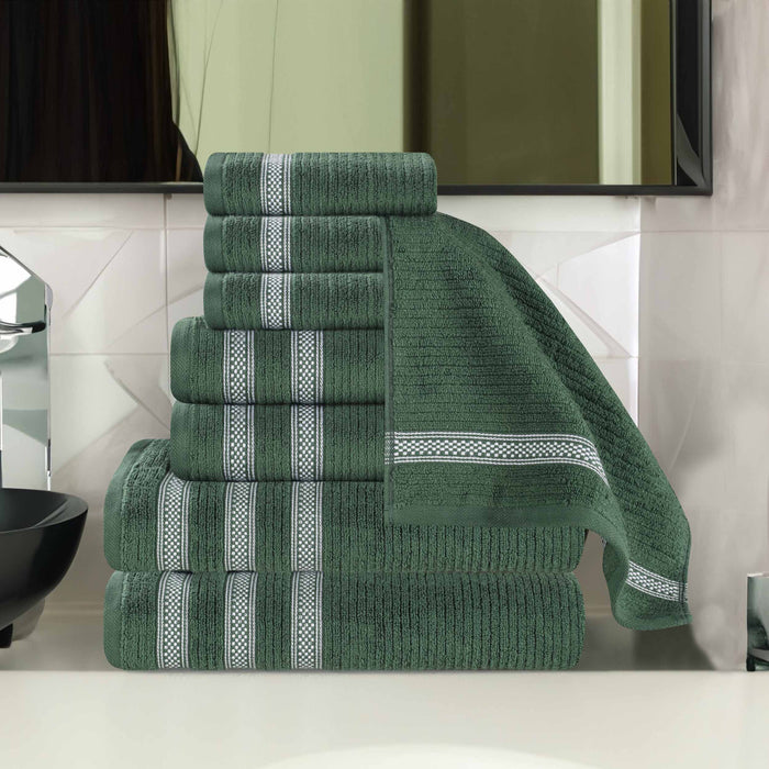 Zero Twist Cotton Ribbed Geometric Border 8 Piece Towel Set