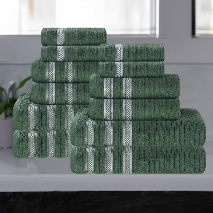 Zero Twist Cotton Ribbed Geometric Border Plush 12 Piece Towel Set