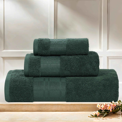 Larissa Cotton Geometric Embroidered 3-Piece Assorted Towel Set - ForestGreen