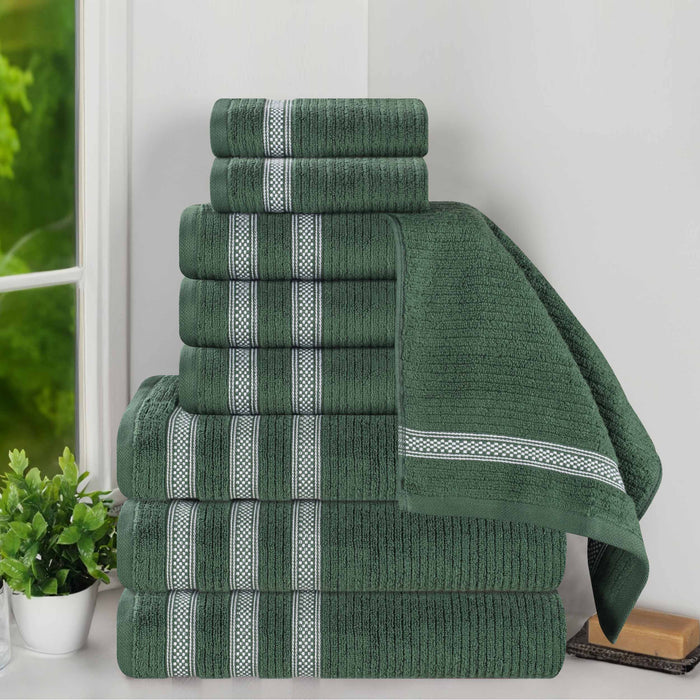 Zero Twist Cotton Ribbed Geometric Border Plush 9 Piece Towel Set