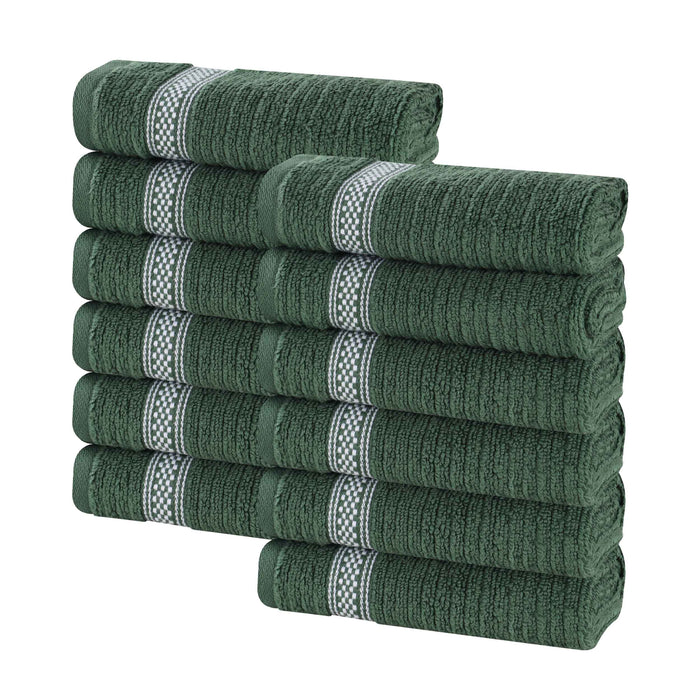 Zero Twist Cotton Ribbed Geometric Border Plush Face Towel Set of 12