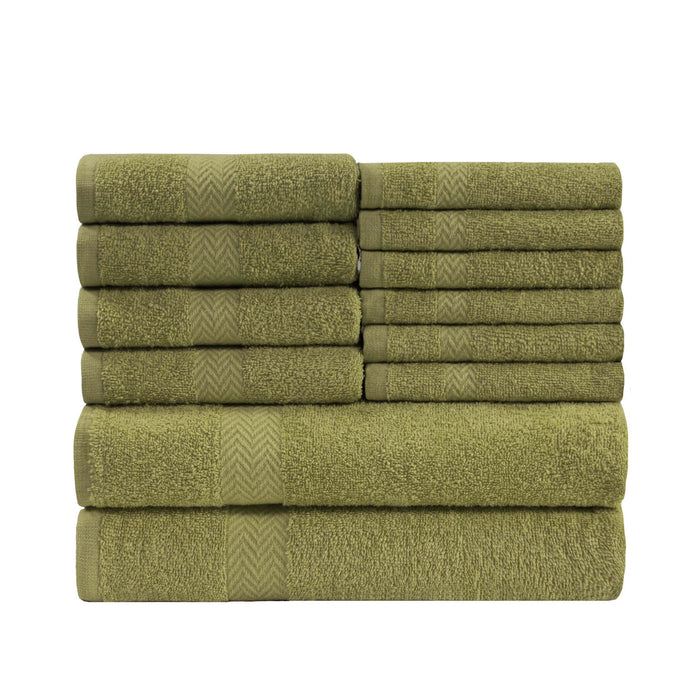 Franklin Cotton Eco Friendly 12 Piece Towel Set - ForrestGreen
