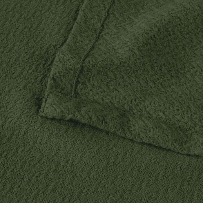 Nobel Cotton Textured Chevron Lightweight Woven Blanket - Forrest Green