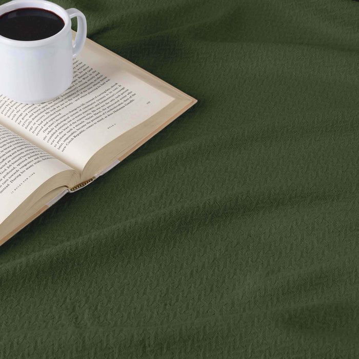 Nobel Cotton Textured Chevron Lightweight Woven Blanket - Forrest Green