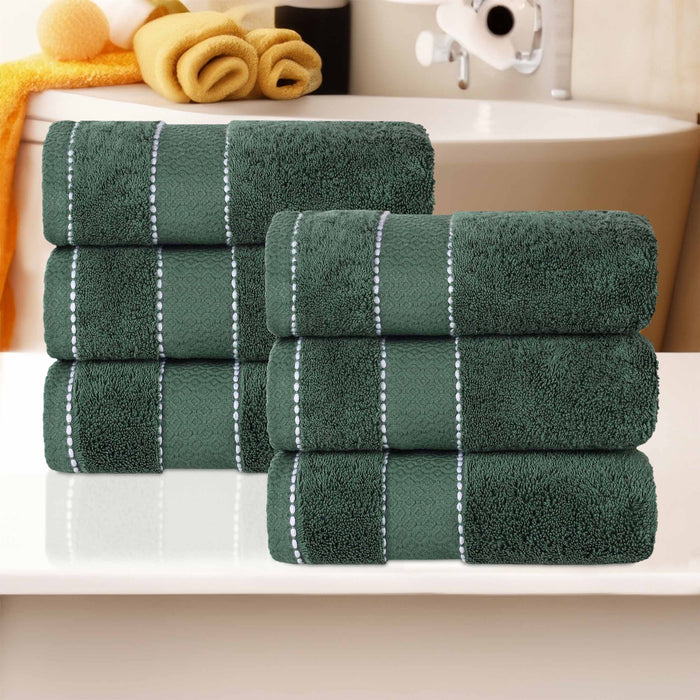Niles Egypt Produced Giza Cotton Dobby Ultra-Plush Hand Towel Set of 6 - Forrest Green