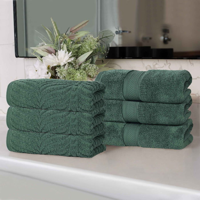 Zero Twist Cotton Solid & Jacquard Elegant Chevron Hand Towel Set of 6