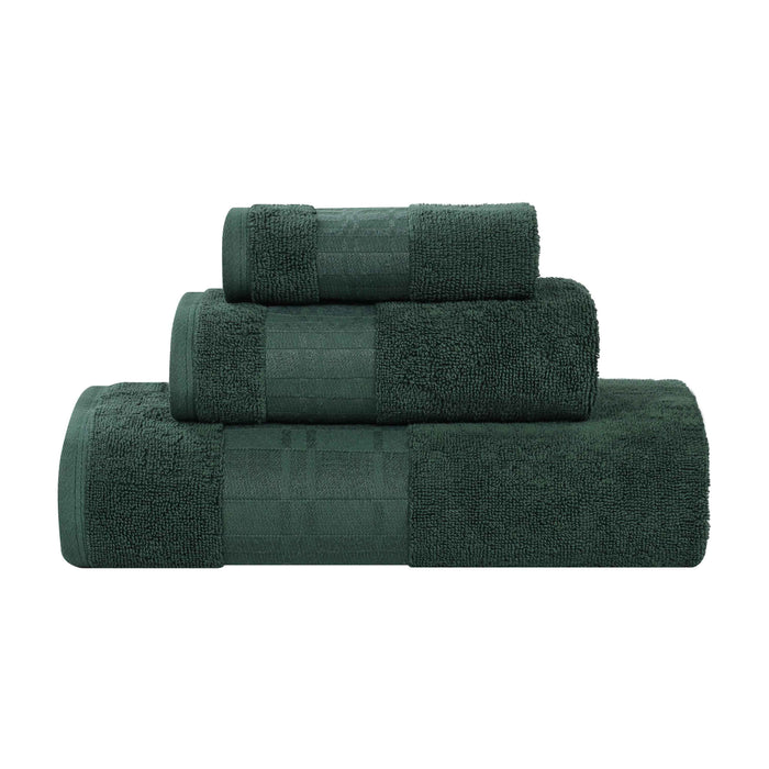 Larissa Cotton Geometric Embroidered 3-Piece Assorted Towel Set - ForestGreen