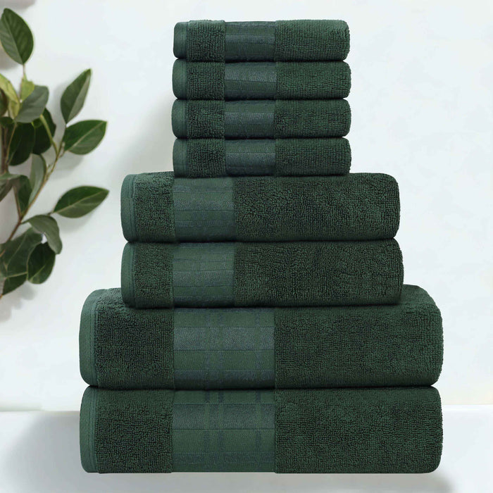 Larissa Cotton Geometric Embroidered Border 8-Piece Assorted Towel Set - ForestGreen