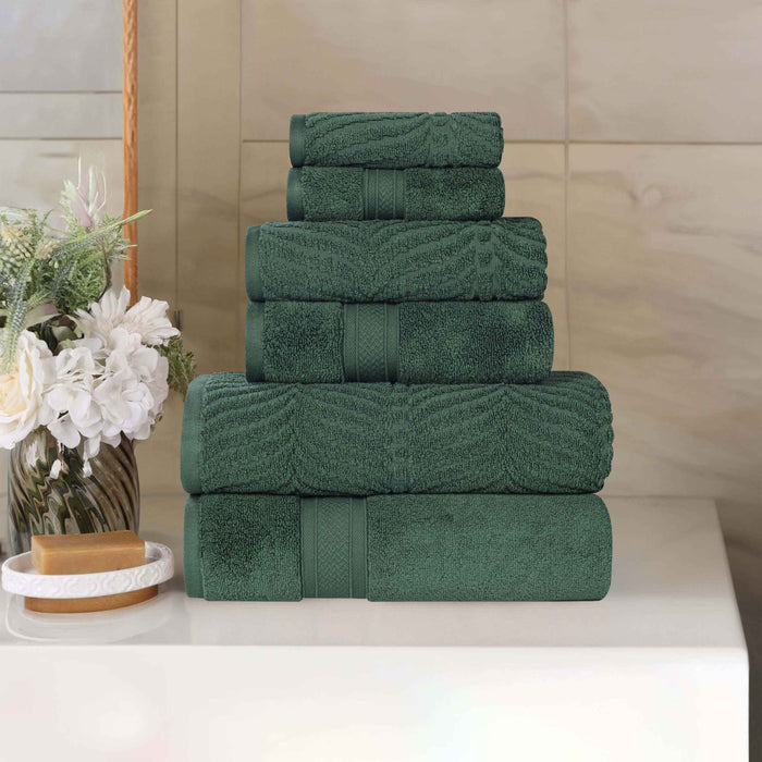 Zero Twist Cotton Solid and Jacquard Elegant Chevron 6 Piece Towel Set