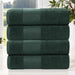 Larissa Cotton Geometric Embroidered Border Bath Towels, Set of 4 - ForestGreen