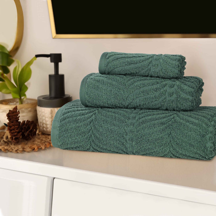 Zero Twist Cotton Elegant Chevron 3 Piece Jacquard Towel Set