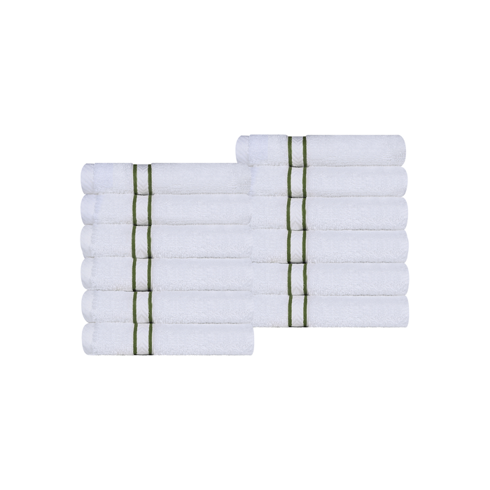 Turkish Cotton Ultra-Plush Absorbent Solid 12-Piece Face Towel Set - White/Forrest Green