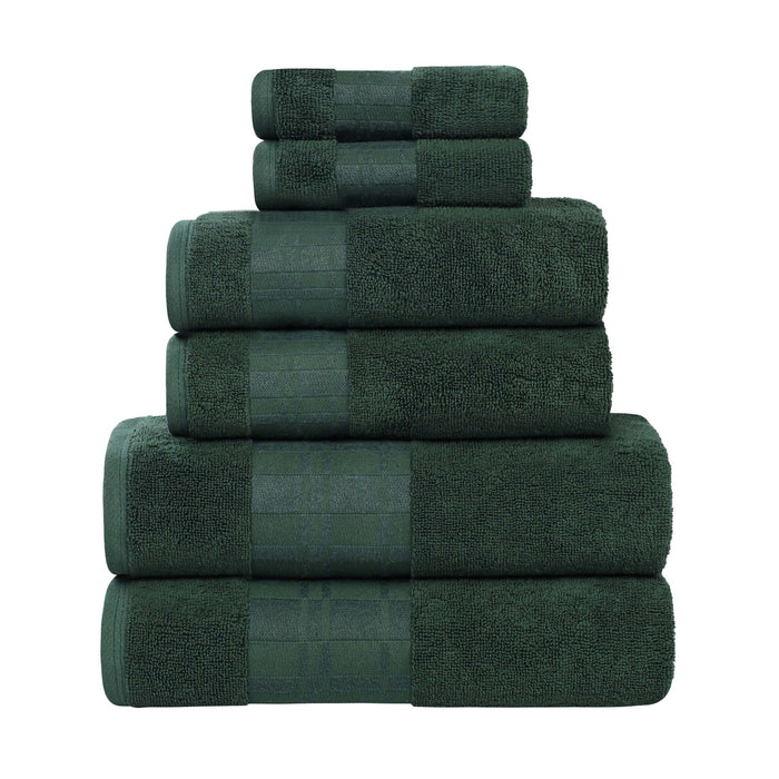 Larissa Cotton Geometric Embroidered Border 6-Piece Assorted Towel Set - ForestGreen