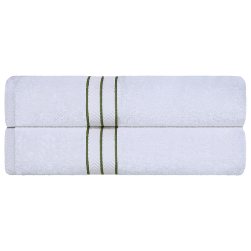 Turkish Cotton Ultra-Plush Solid 2-Piece Highly Absorbent Bath Sheet Set - White/Forrest Green