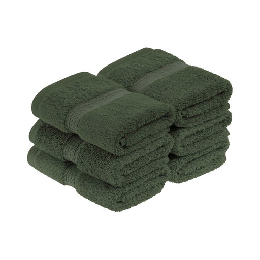 Egyptian Cotton Pile Plush Heavyweight Absorbent Face Towel Set of 6 - Forrest Green