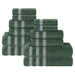 Zero Twist Cotton Ribbed Geometric Border Plush 12-Piece Towel Set - Forrest  Green