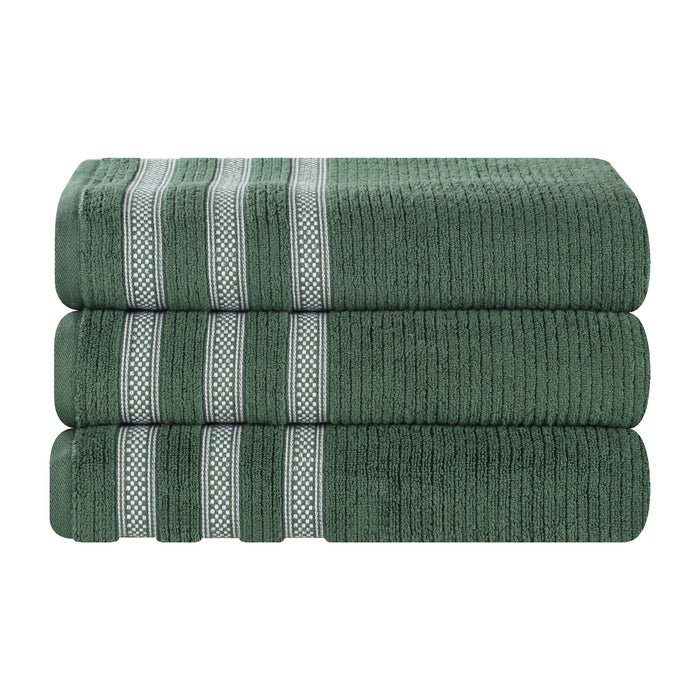Zero Twist Cotton Ribbed Geometric Border Plush Bath Towel Set of 3
