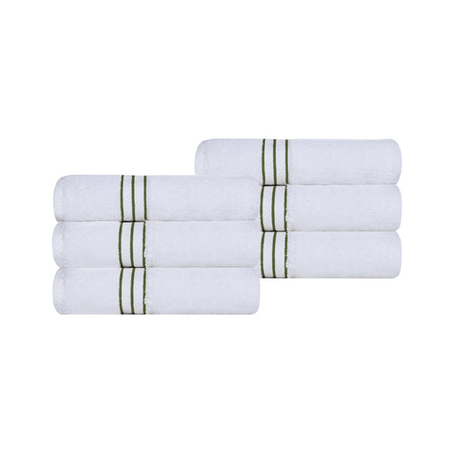 Turkish Cotton Ultra-Plush Solid 6 Piece Highly Absorbent Hand Towel Set - White/Forrest Green