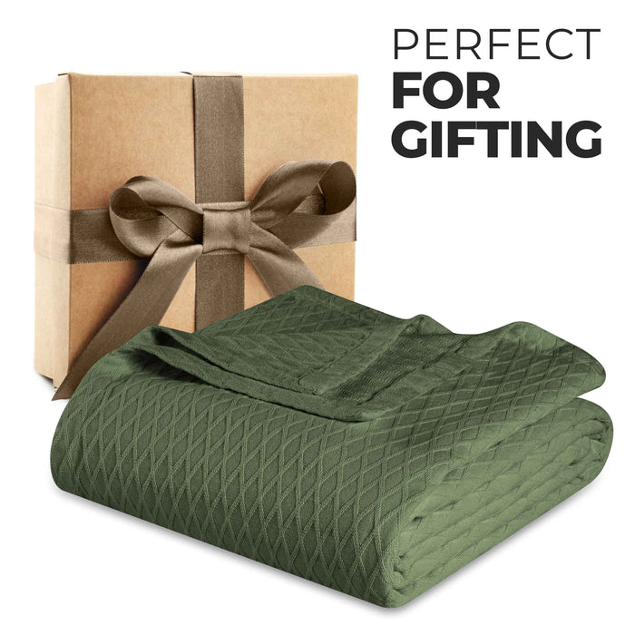 Cotton All Season Diamond Bed Blanket & Sofa Throw - Forest Green