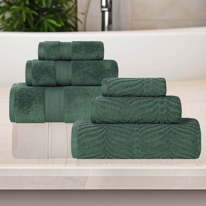 Zero Twist Cotton Solid and Jacquard Elegant Chevron 6 Piece Towel Set