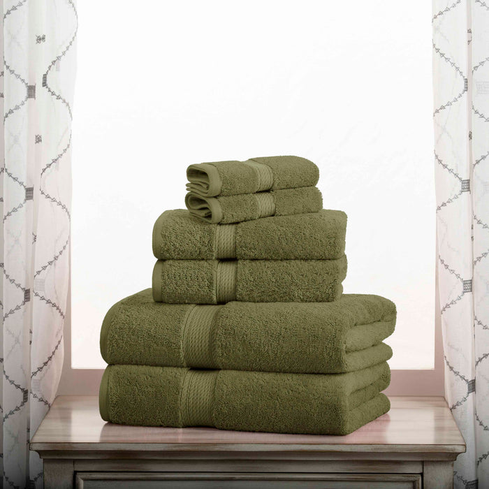 Egyptian Cotton Pile Plush Heavyweight Absorbent 6 Piece Towel Set - ForestGreen