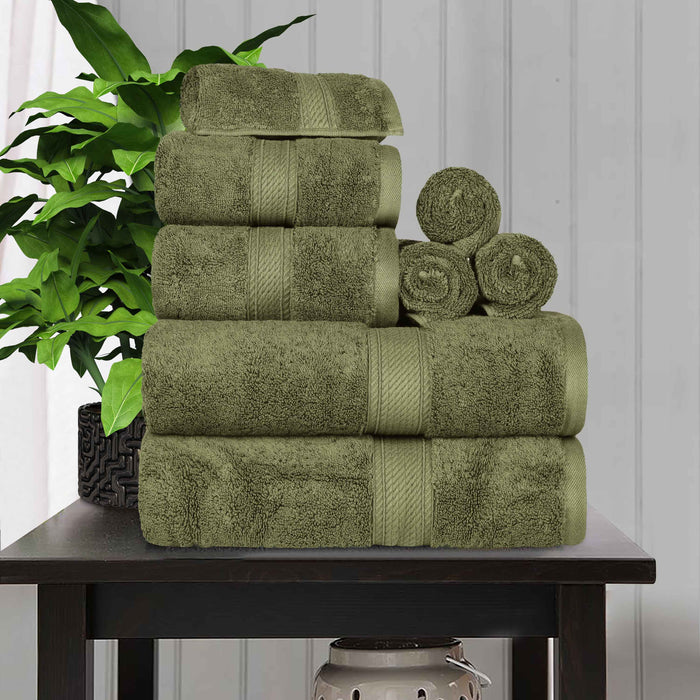 Egyptian Cotton Pile Plush Heavyweight Absorbent 8 Piece Towel Set - ForestGreen