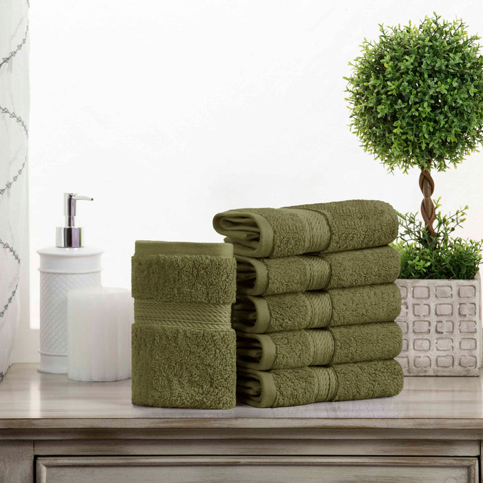 Egyptian Cotton Pile Plush Heavyweight Absorbent Face Towel Set of 6 - ForestGreen