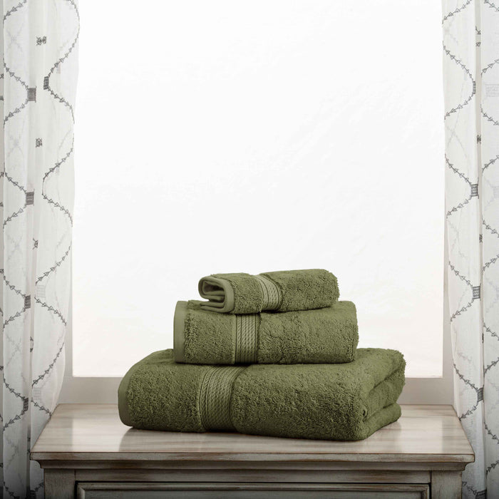 Egyptian Cotton Pile Plush Heavyweight Absorbent 3 Piece Towel Set - ForestGreen