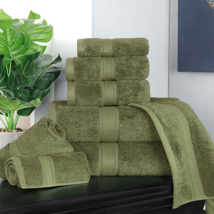 Egyptian Cotton Pile Plush Heavyweight Absorbent 8 Piece Towel Set - ForestGreen