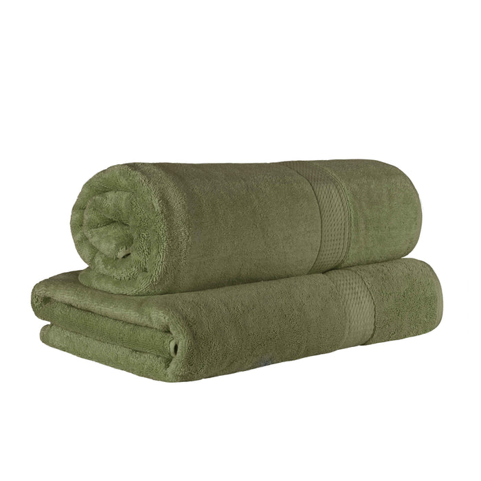 Egyptian Cotton Pile Plush Heavyweight Absorbent Bath Sheet Set of 2 - ForestGreen