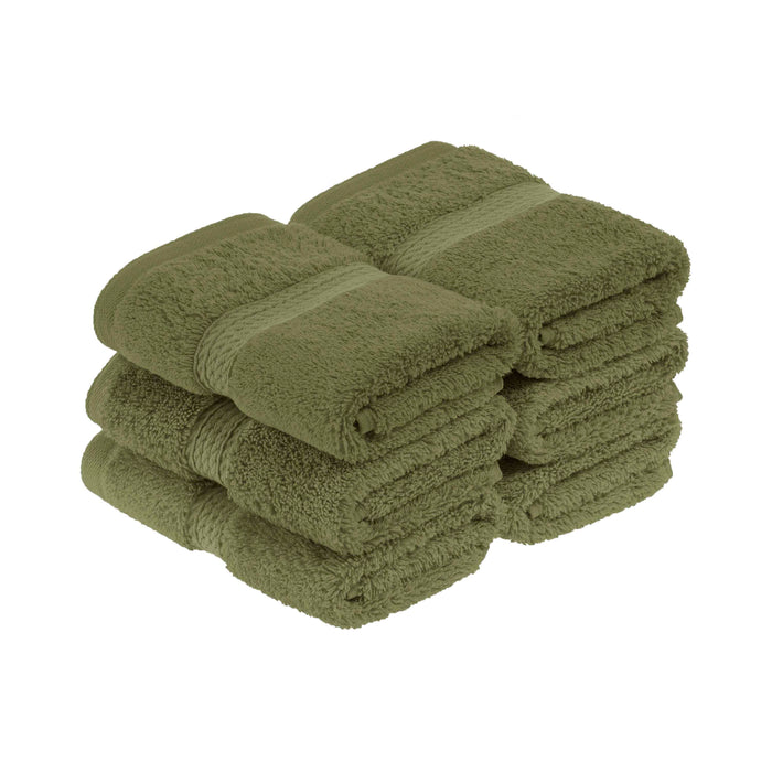 Egyptian Cotton Pile Plush Heavyweight Absorbent Face Towel Set of 6 - ForestGreen