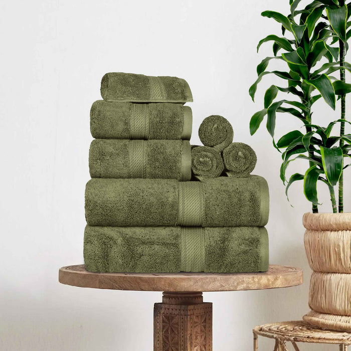 Egyptian Cotton Pile Plush Heavyweight Absorbent 8 Piece Towel Set - ForestGreen