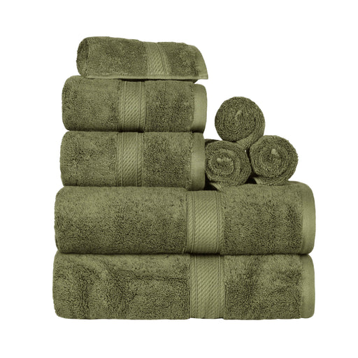 Egyptian Cotton Pile Plush Heavyweight Absorbent 8 Piece Towel Set - ForestGreen